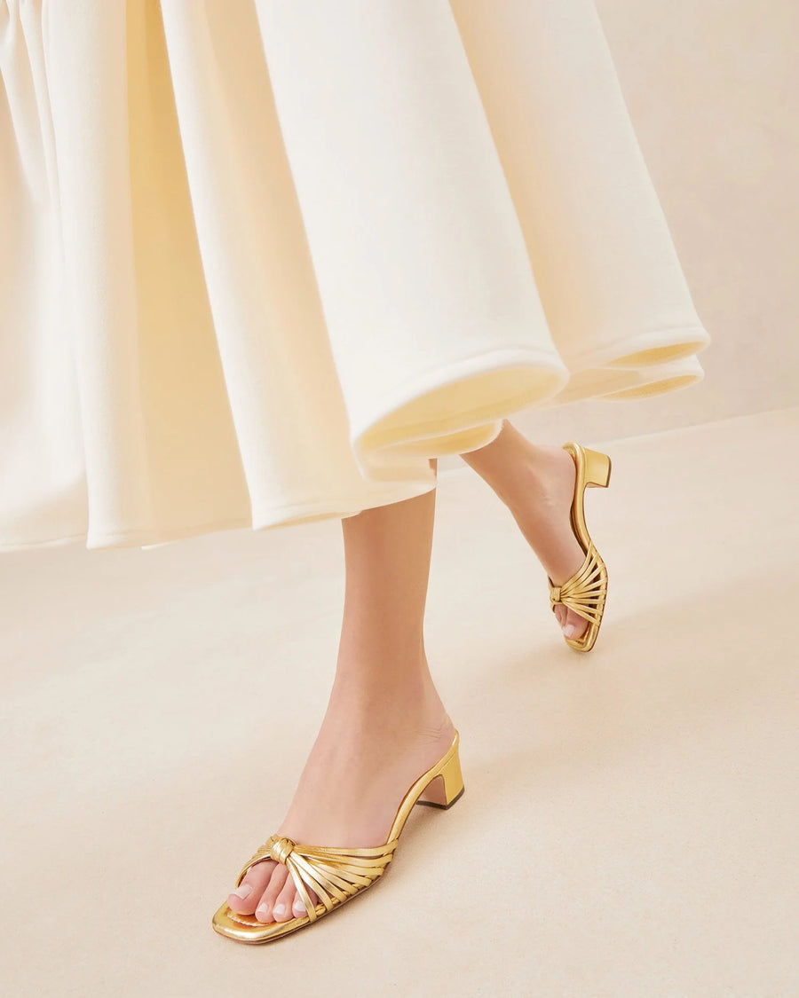 Hazel Gold Leather Knot Mule